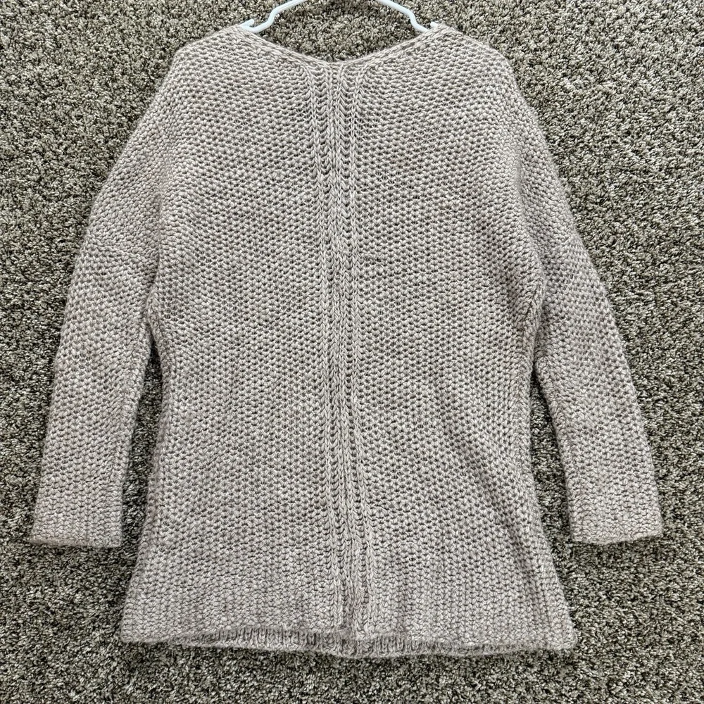 Moth Women XS Beige Chunky Alpaca Wool Blend Deep V Tunic Sweater Cozy Knit Boho